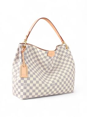 Louis Vuitton Damier Azur Graceful PM Rose Balleri Shoulder Bag in Cream and Tan